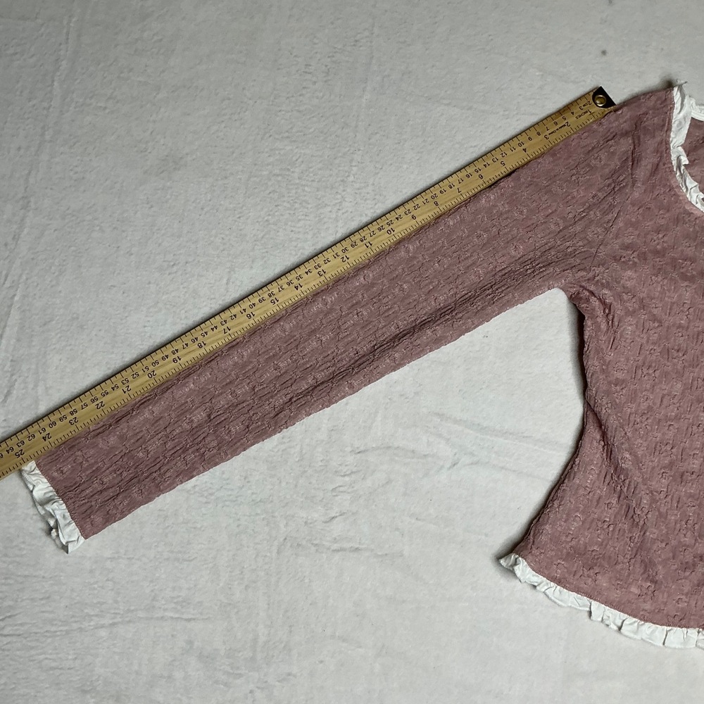 Free People Pink Textured Ruffle Cardigan Button Down Long Sleeve Top Women - Picture 7 of 10